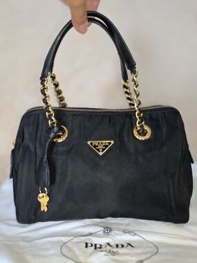 Prada Tessuto Nylon Catena Chain Shoulder Bag Black